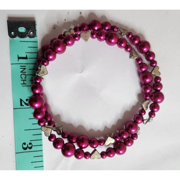Pink bead and silver tone Heart Beaded Choker Necklace/Bracelet Valentines - Picture 3 of 3